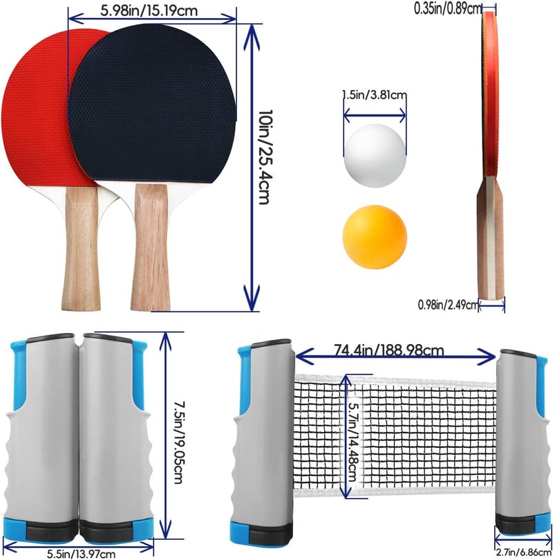 PROMFMOVE Ping Pong Paddles Set, Portable Table Tennis Paddles Set with Retractable Tennis Net, 2 Rackets, 6 Balls and Carry Bag for Indoor/Outdoor Games - Image 5